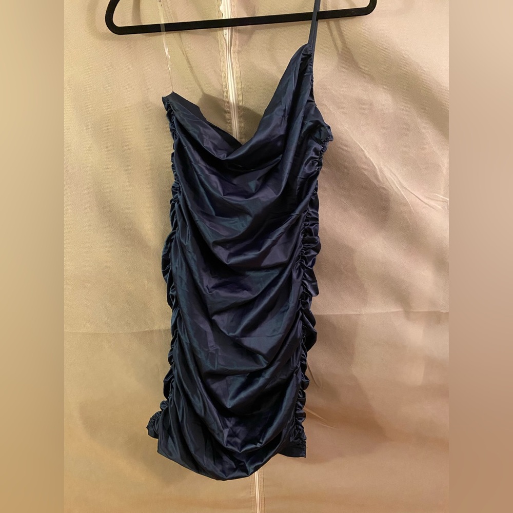 Fashion Nova Navy Blue One Shoulder Ruched Bodycon Dress Women's size Large